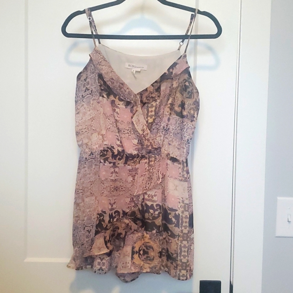 BCBGeneration sz S pink/navy print romper.